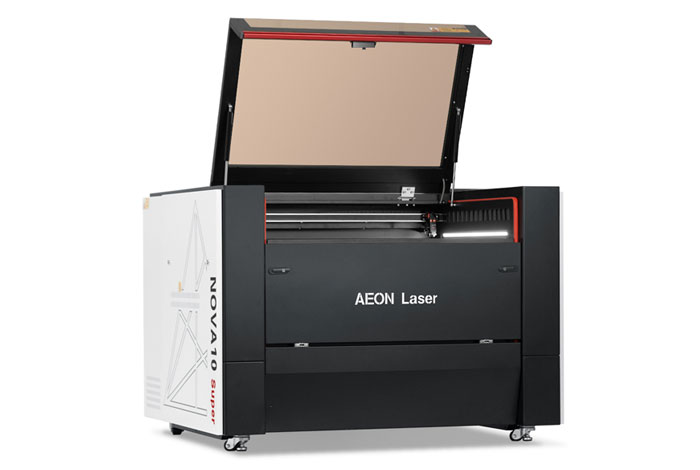 Aeon Nova10 S Redline  Professional CO2 Laser Cutter and Engraver three-quarter view with lid open