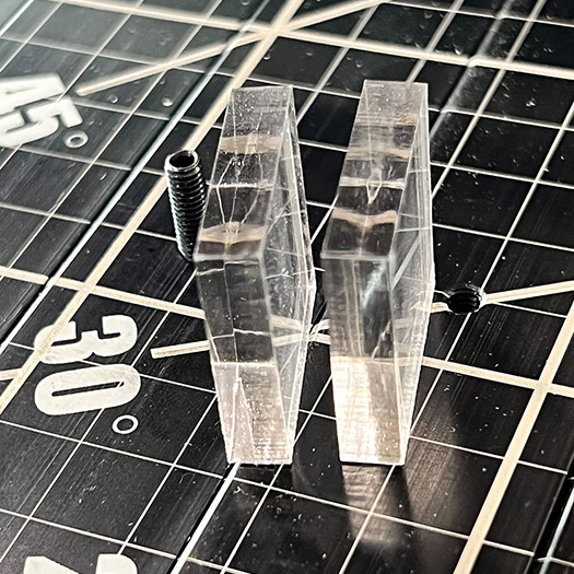 clear acrylic samples, RF on the left, glass on the right