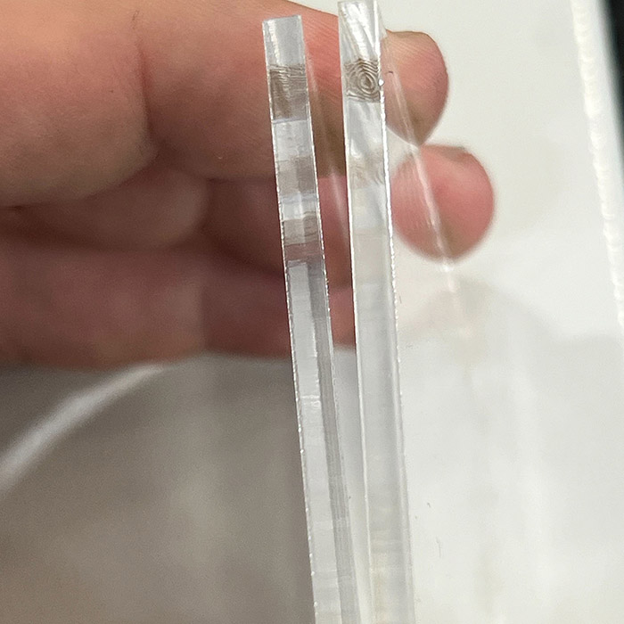 clear acrylic samples, RF on the left, glass on the right