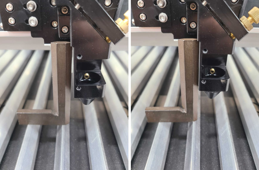 Not square vs. square laser head example