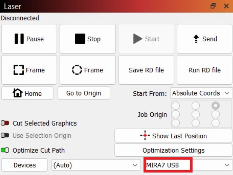 Choose USB profile for your machine