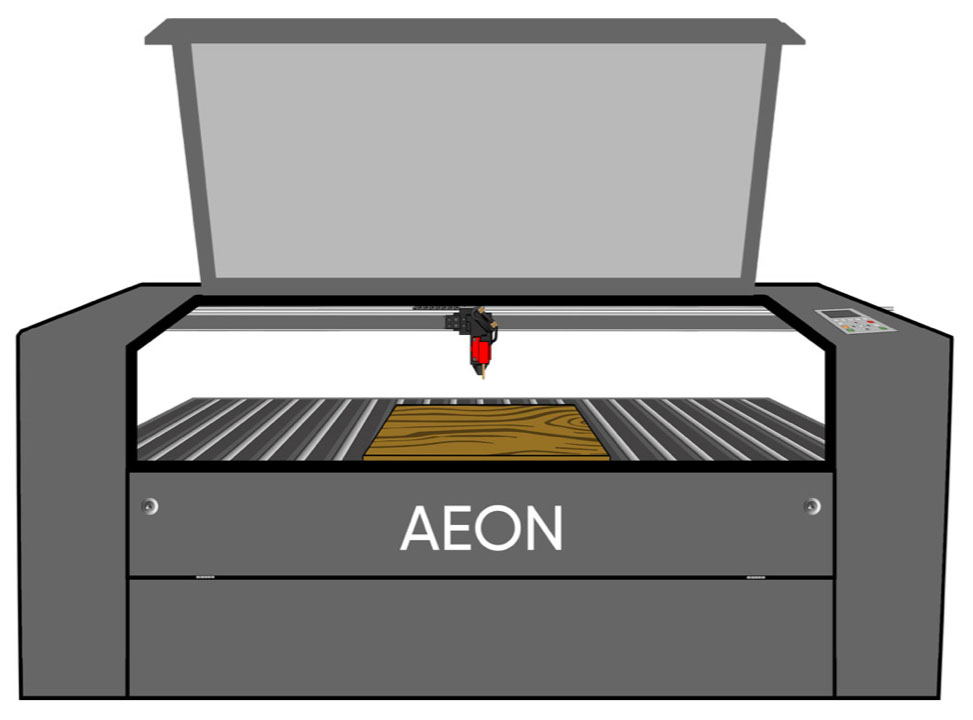 Aeon laser with wood on laser bed