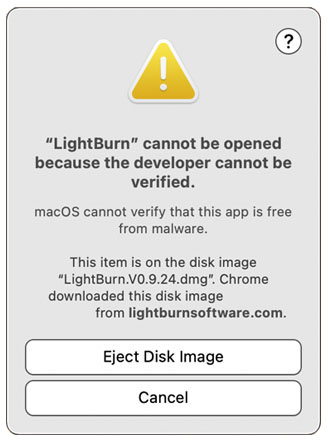 LightBurn cannot be opened warning