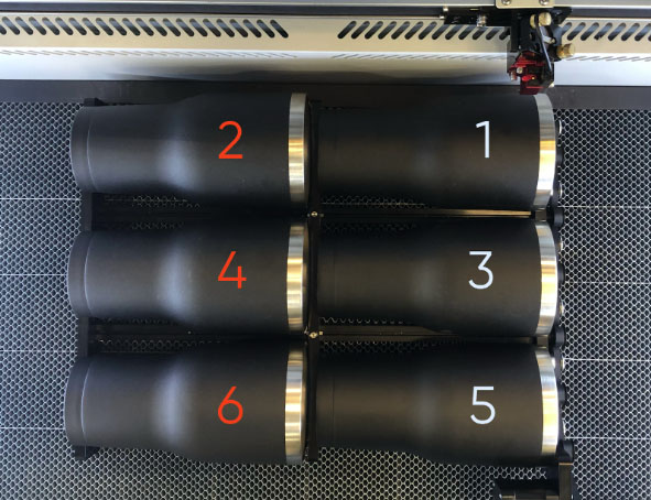 Six tumblers loaded on Multi-Roller
