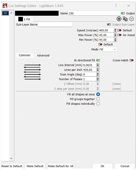 LightBurn - Cut Settings Editor