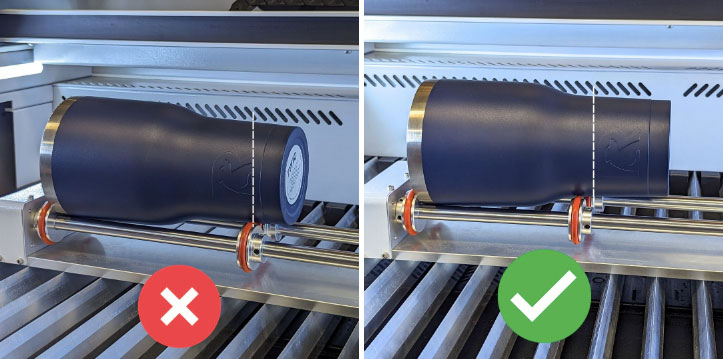 Two examples of correct and incorrectly positioned rollers