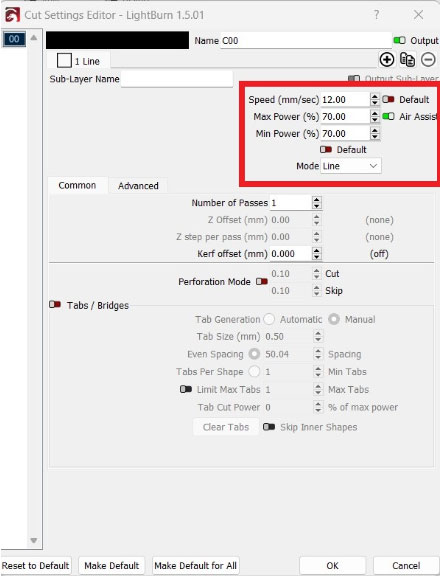 LightBurn - Cut Settings Editor