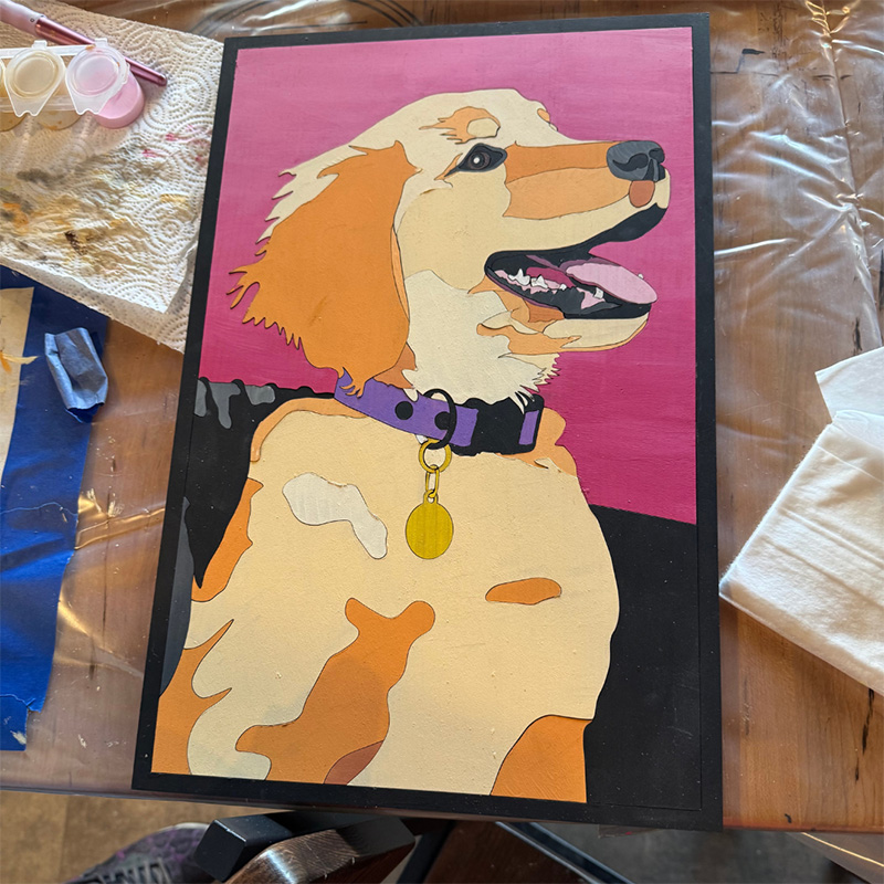 custom cut wooden portrait of a dog