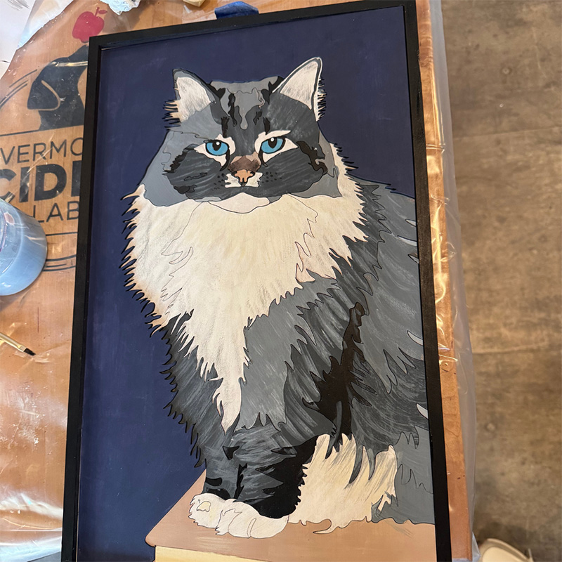 custom cut wooden portrait of a cat